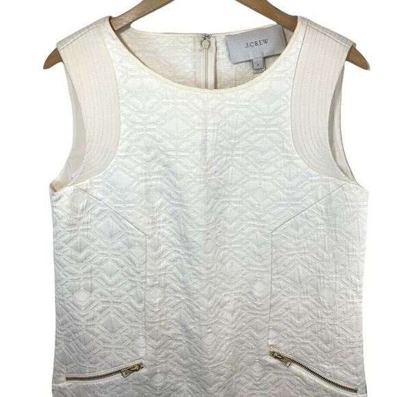 J. Crew Jacquard Cream Off-White Dress Small Zip Pocket Shift B9431 Bridal - Picture 2 of 7